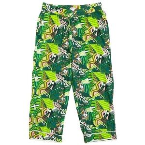 Haute Hippie Green Funky Tropical Retro Print Drawstring Lounge Pants